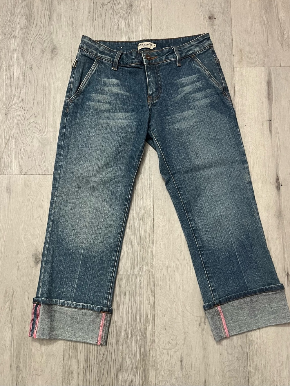Max Studio Blue Cropped Jeans with Rolled Cuffs